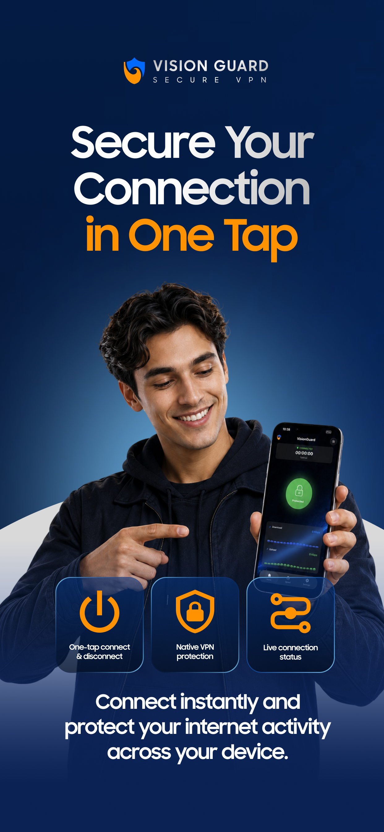 VisionGuard home — secure your connection in one tap