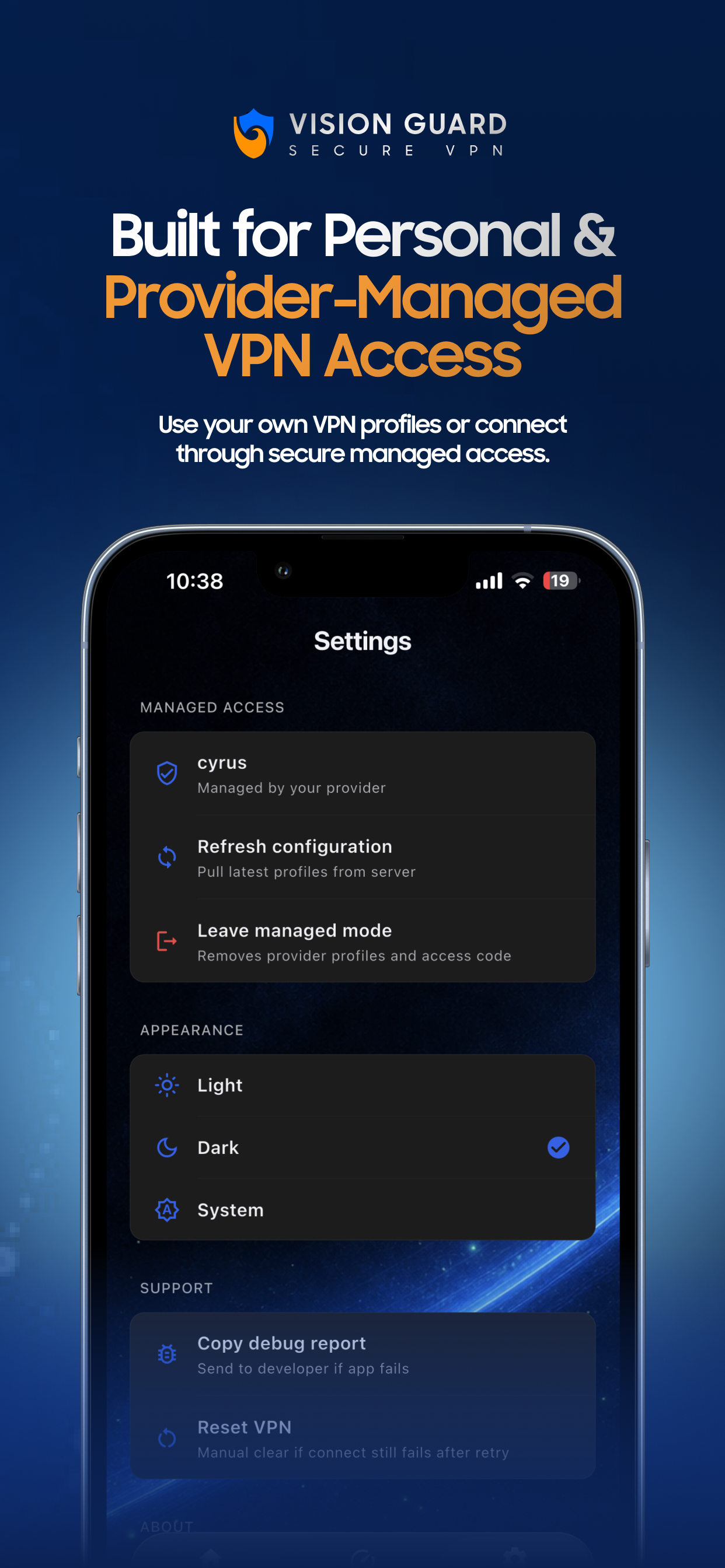 VisionGuard managed access and settings